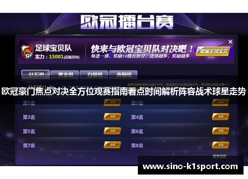 欧冠豪门焦点对决全方位观赛指南看点时间解析阵容战术球星走势